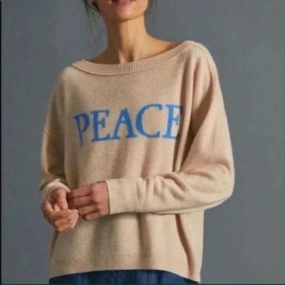 Anthropologie Saturday Sunday Emmeline Peace Cashmere Sweater - Size‎ XL - NWT - Picture 1 of 9
